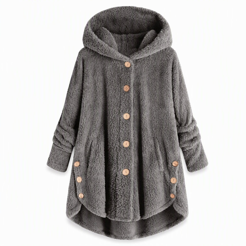 Women's Winter Solid Color Asymmetrical Button Plush Fuzzy Fleece Coat
