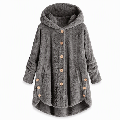 Women's Winter Solid Color Asymmetrical Button Plush Fuzzy Fleece Coat