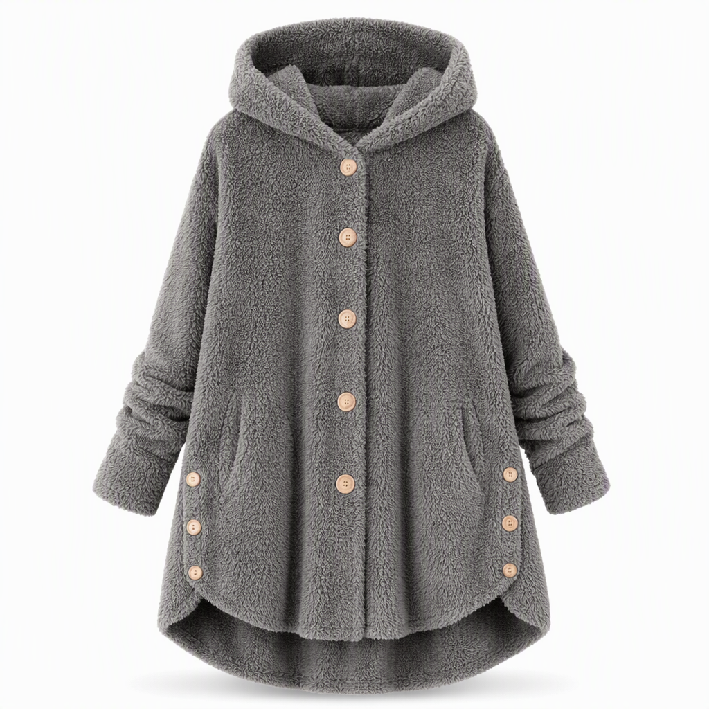 Women's Winter Solid Color Asymmetrical Button Plush Fuzzy Fleece Coat