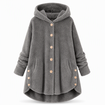 Women's Winter Solid Color Asymmetrical Button Plush Fuzzy Fleece Coat
