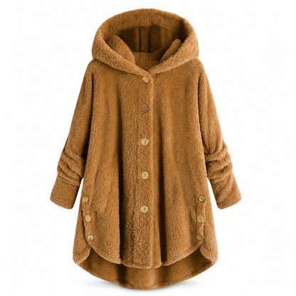 Women's Winter Solid Color Asymmetrical Button Plush Fuzzy Fleece Coat