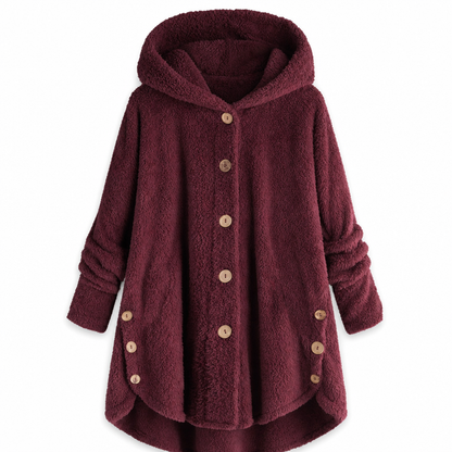 Women's Winter Solid Color Asymmetrical Button Plush Fuzzy Fleece Coat