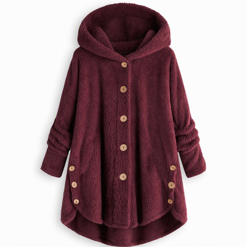 Women's Winter Solid Color Asymmetrical Button Plush Fuzzy Fleece Coat