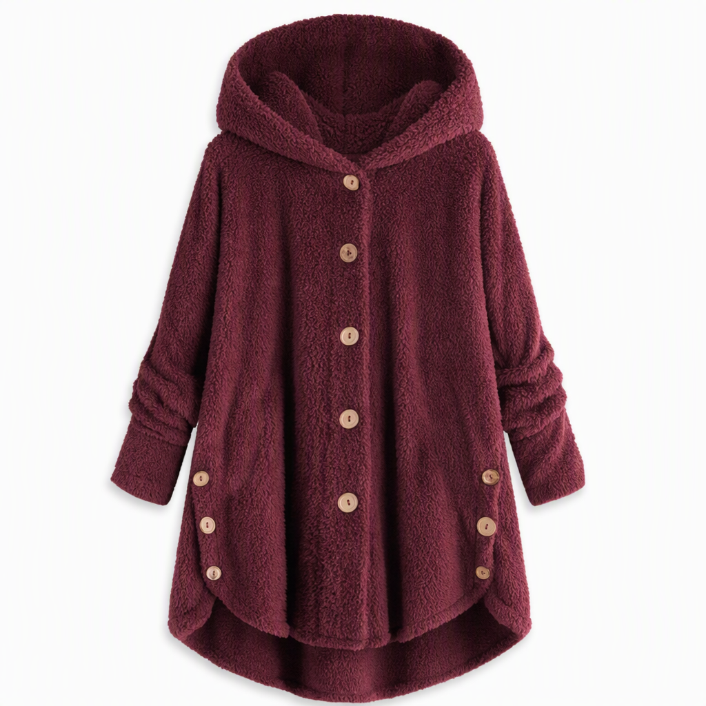 Women's Winter Solid Color Asymmetrical Button Plush Fuzzy Fleece Coat
