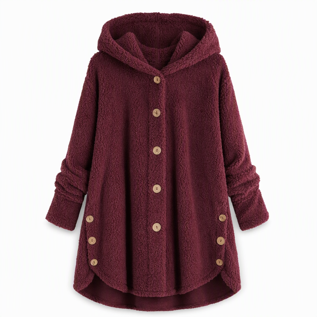 Women's Winter Solid Color Asymmetrical Button Plush Fuzzy Fleece Coat