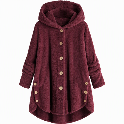 Women's Winter Solid Color Asymmetrical Button Plush Fuzzy Fleece Coat