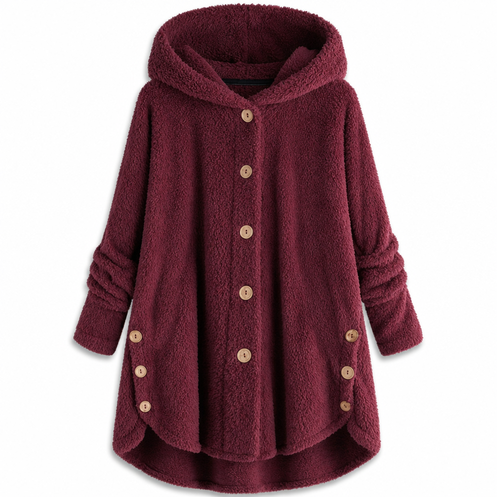 Women's Winter Solid Color Asymmetrical Button Plush Fuzzy Fleece Coat