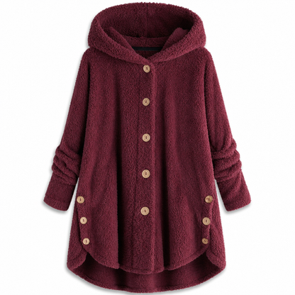 Women's Winter Solid Color Asymmetrical Button Plush Fuzzy Fleece Coat
