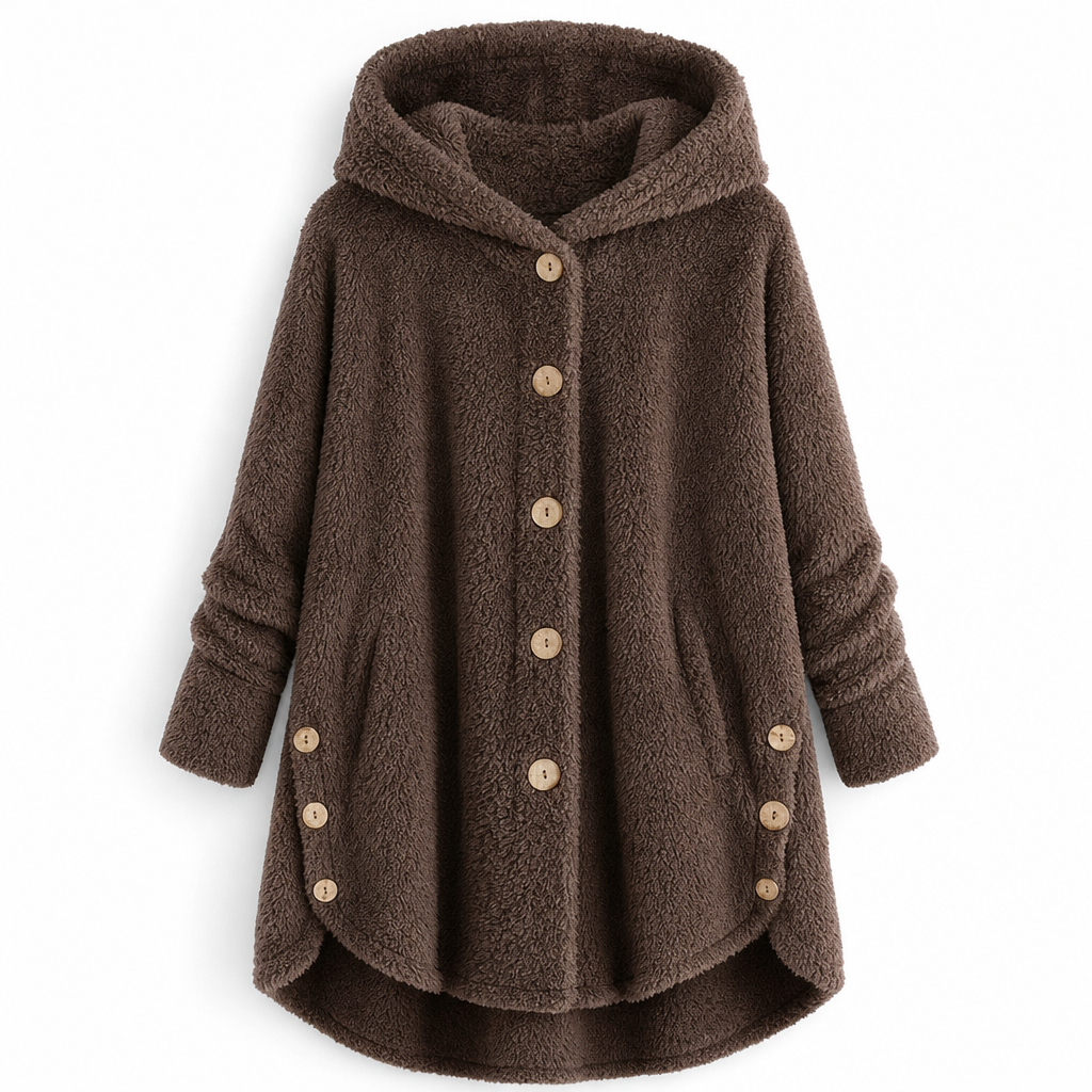 Women's Winter Solid Color Asymmetrical Button Plush Fuzzy Fleece Coat