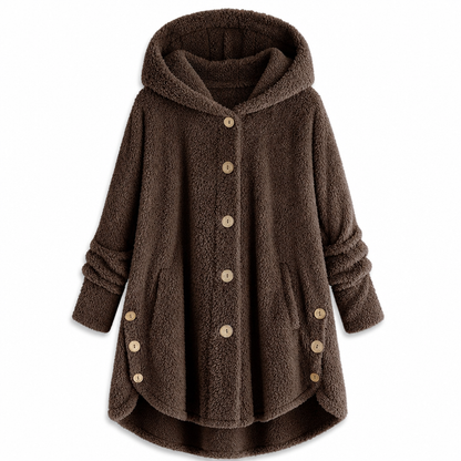 Women's Winter Solid Color Asymmetrical Button Plush Fuzzy Fleece Coat
