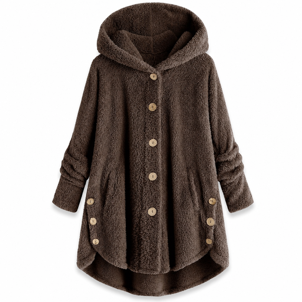 Women's Winter Solid Color Asymmetrical Button Plush Fuzzy Fleece Coat