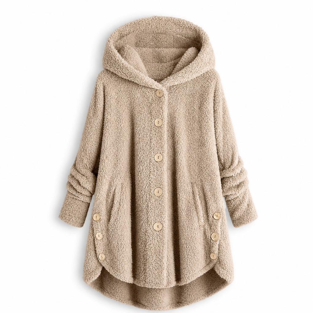 Women's Winter Solid Color Asymmetrical Button Plush Fuzzy Fleece Coat