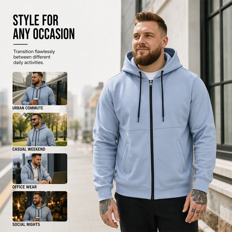 Men's Casual Warm Zip Up Hooded Jacket