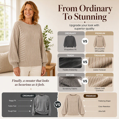 Women's Casual Lantern Sleeve Ribbed Knit Pullover