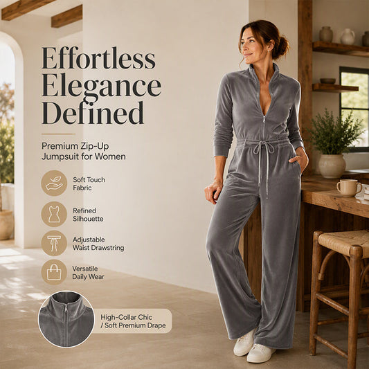 Women's Chic Stand Collar Velvet Jumpsuit