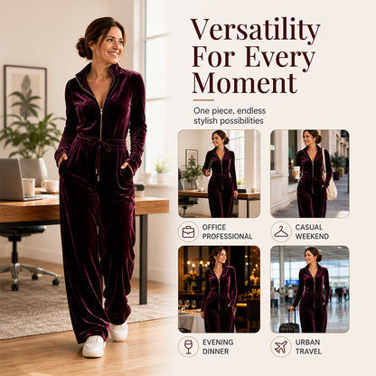 Women's Chic Stand Collar Velvet Jumpsuit