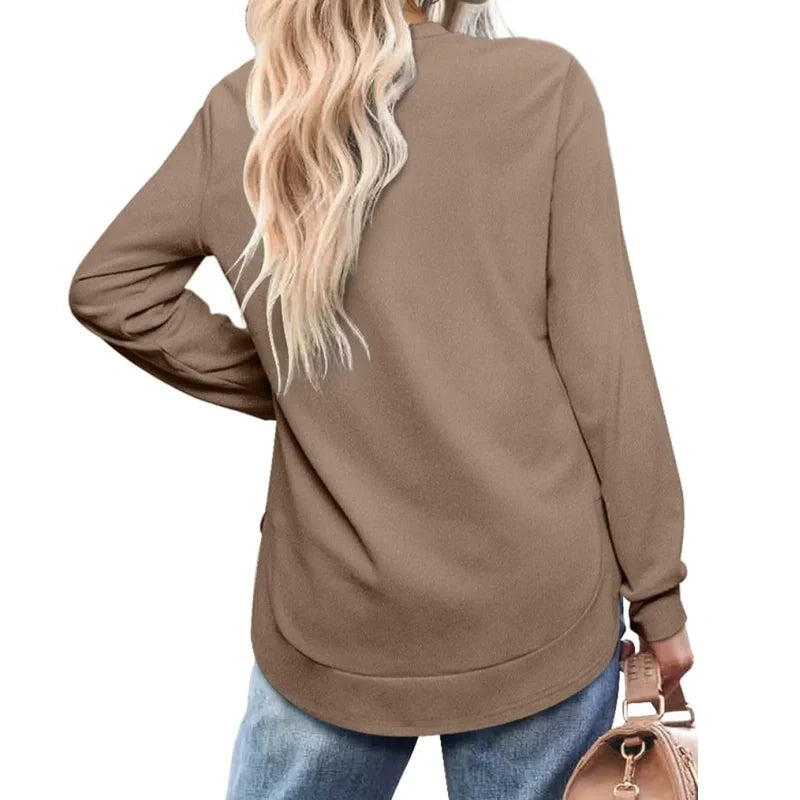 Women’s Solid High Low Hem Long-Sleeve Tops