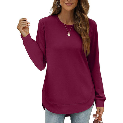 Women’s Solid High Low Hem Long-Sleeve Tops