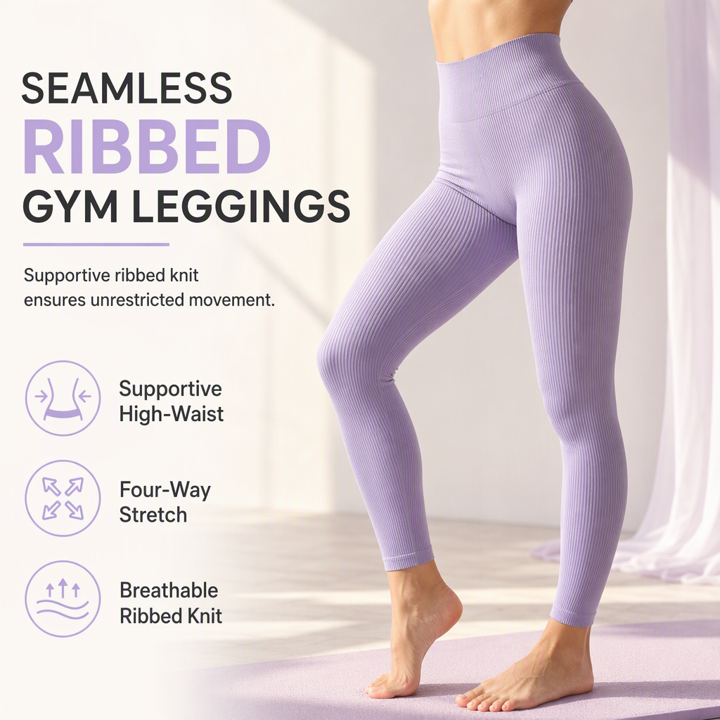 High Waisted Seamless Ribbed Yoga Pants Workout Gym Leggings Athletic Tights