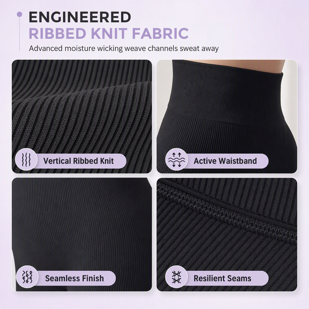 High Waisted Seamless Ribbed Yoga Pants Workout Gym Leggings Athletic Tights