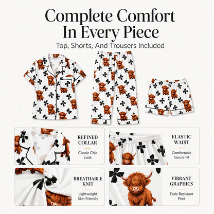 Women's Highland Cow Print 3-Piece Pajama Set