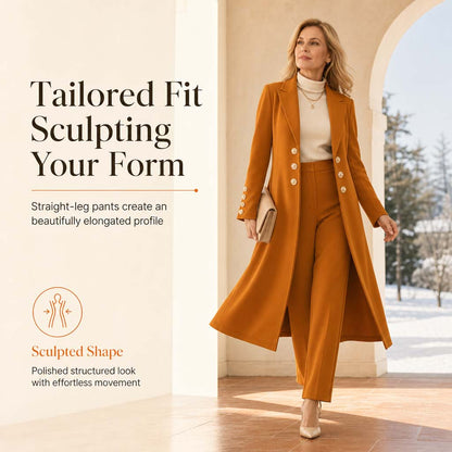 ⚡Free Shipping🔥Women's Elegant Autumn 2 Piece Outfit Set with Retro Long Sleeve Coat and Simple Trousers