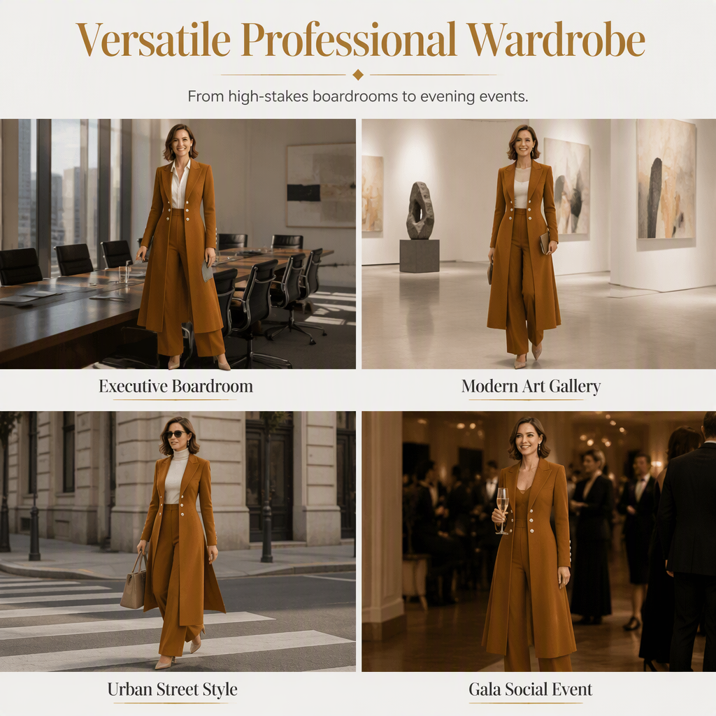 ⚡Free Shipping🔥Women's Elegant Autumn 2 Piece Outfit Set with Retro Long Sleeve Coat and Simple Trousers