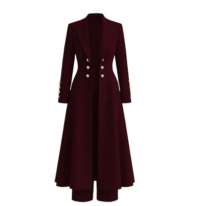 ⚡Free Shipping🔥Women's Elegant Autumn 2 Piece Outfit Set with Retro Long Sleeve Coat and Simple Trousers
