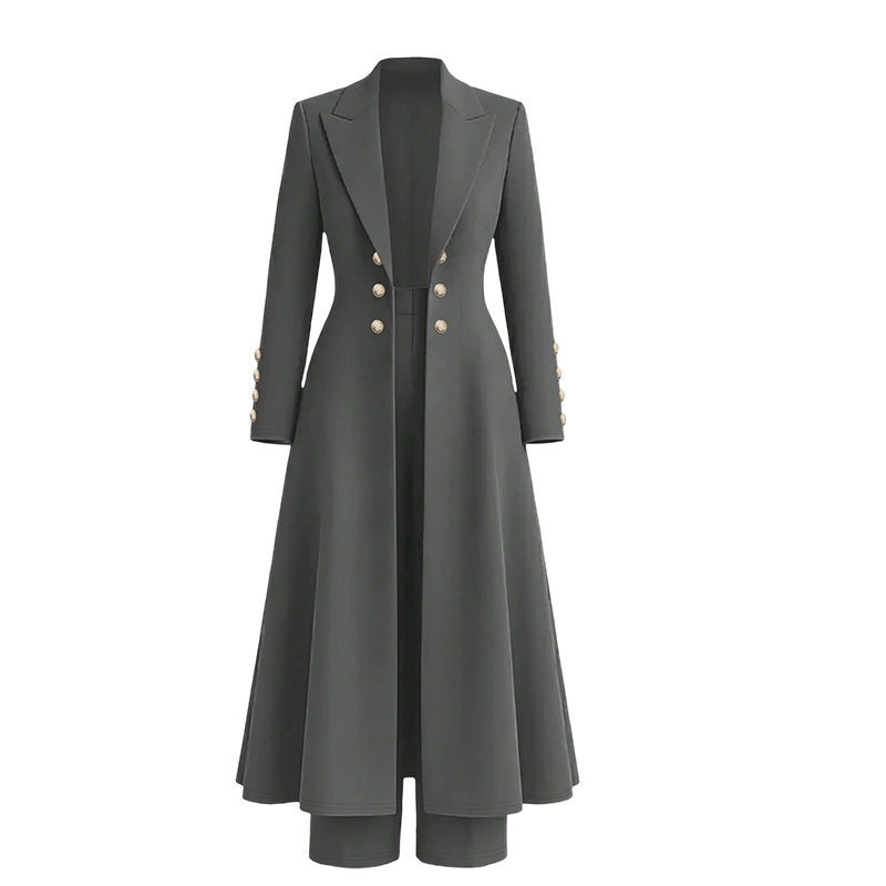 ⚡Free Shipping🔥Women's Elegant Autumn 2 Piece Outfit Set with Retro Long Sleeve Coat and Simple Trousers