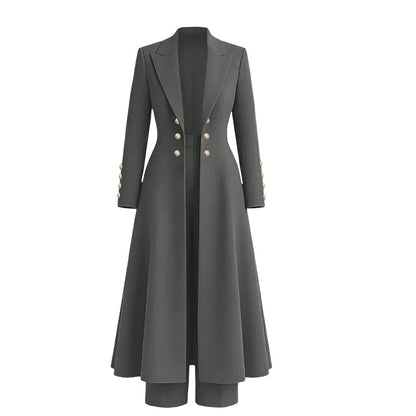 ⚡Free Shipping🔥Women's Elegant Autumn 2 Piece Outfit Set with Retro Long Sleeve Coat and Simple Trousers