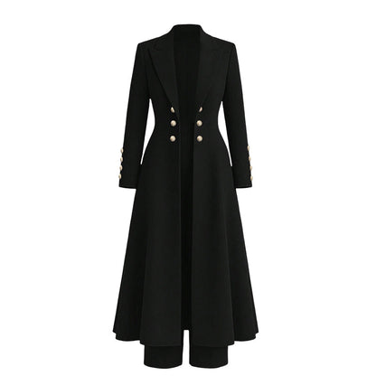 ⚡Free Shipping🔥Women's Elegant Autumn 2 Piece Outfit Set with Retro Long Sleeve Coat and Simple Trousers