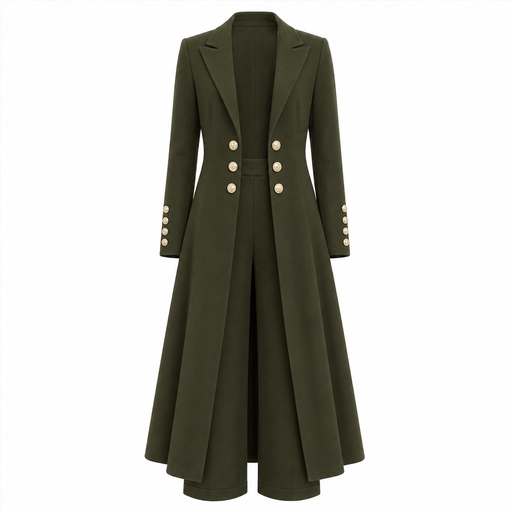 ⚡Free Shipping🔥Women's Elegant Autumn 2 Piece Outfit Set with Retro Long Sleeve Coat and Simple Trousers