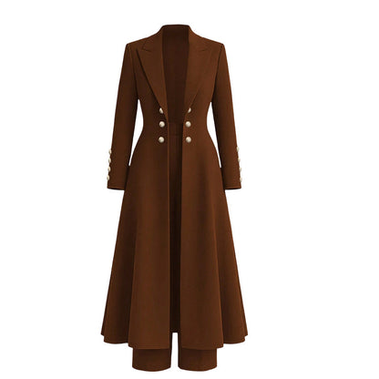 ⚡Free Shipping🔥Women's Elegant Autumn 2 Piece Outfit Set with Retro Long Sleeve Coat and Simple Trousers