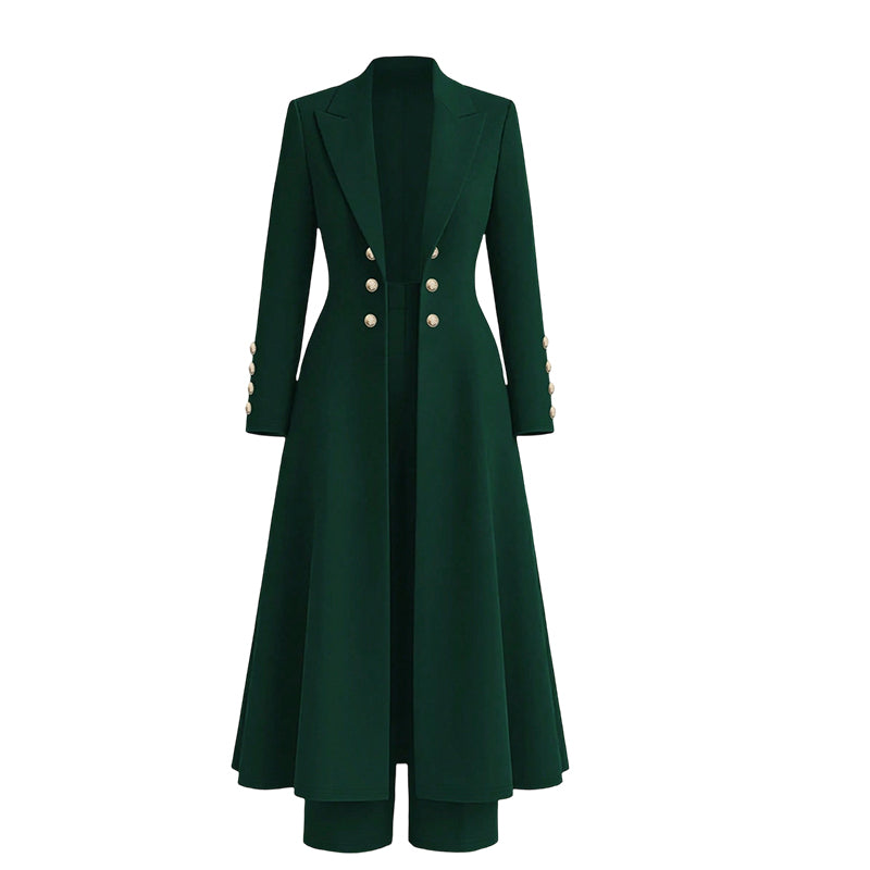 ⚡Free Shipping🔥Women's Elegant Autumn 2 Piece Outfit Set with Retro Long Sleeve Coat and Simple Trousers