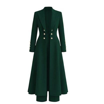 ⚡Free Shipping🔥Women's Elegant Autumn 2 Piece Outfit Set with Retro Long Sleeve Coat and Simple Trousers
