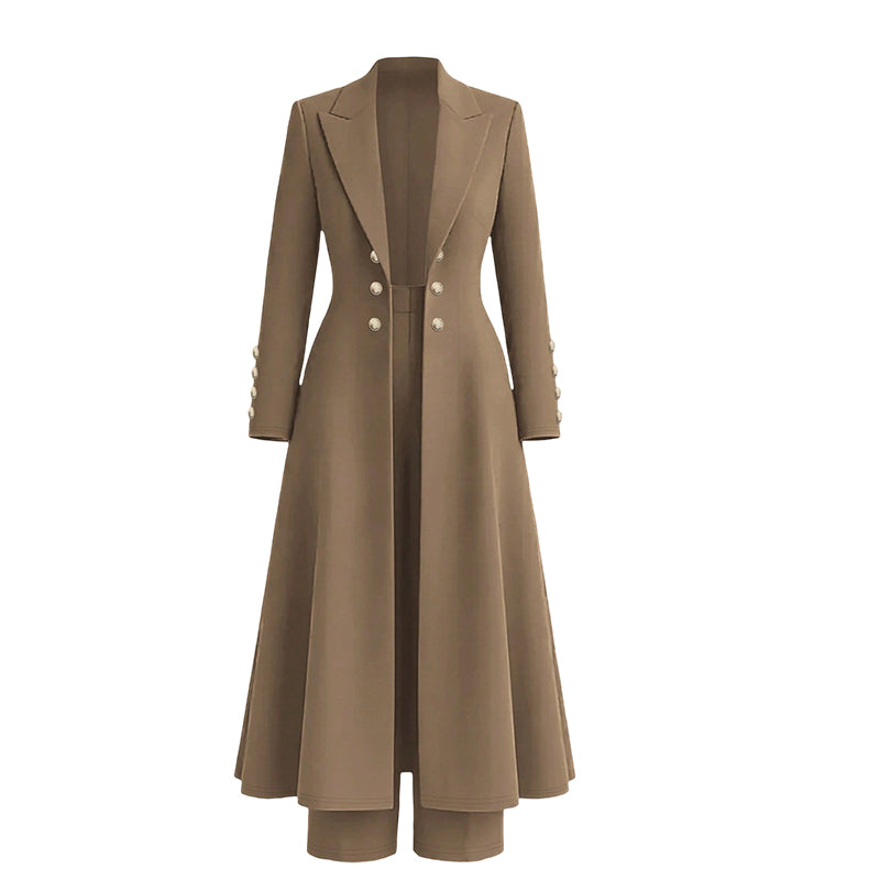 ⚡Free Shipping🔥Women's Elegant Autumn 2 Piece Outfit Set with Retro Long Sleeve Coat and Simple Trousers