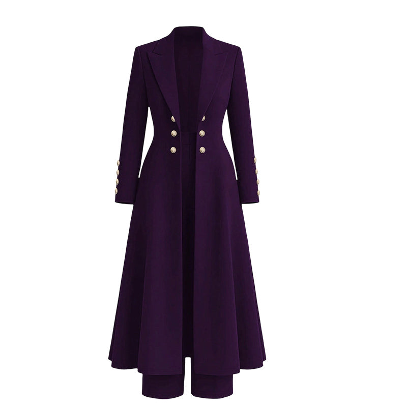 ⚡Free Shipping🔥Women's Elegant Autumn 2 Piece Outfit Set with Retro Long Sleeve Coat and Simple Trousers