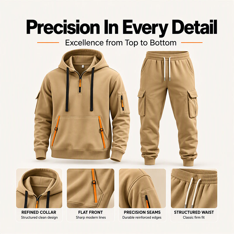 Men's Warm Half-Zip Hoodie & Cargo Pants Set