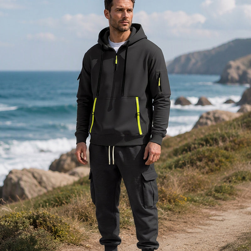 Men's Warm Half-Zip Hoodie & Cargo Pants Set