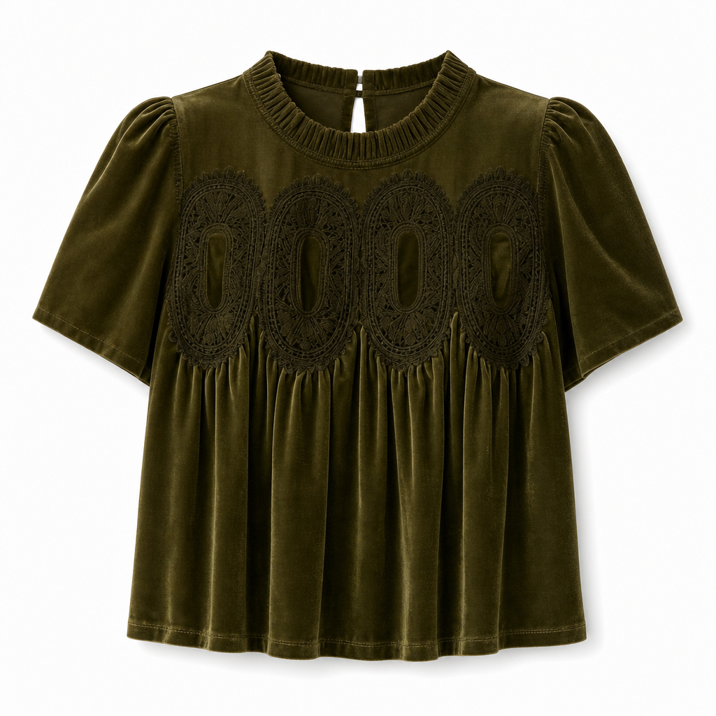Women's Solid Short Sleeve Top with Ruffle Collar