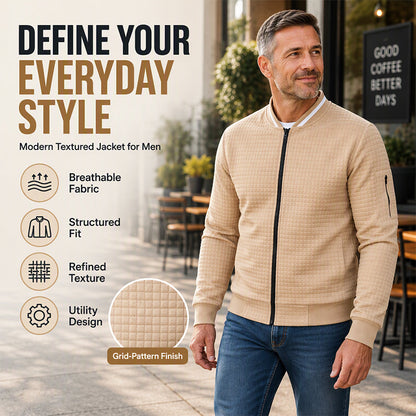 Men's Casual Waffle Grid Bomber Jacket