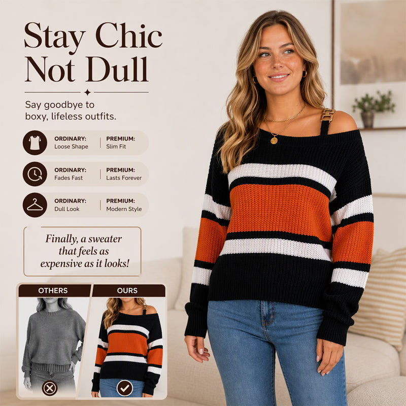 Women's Casual Off Shoulder Striped Sweater