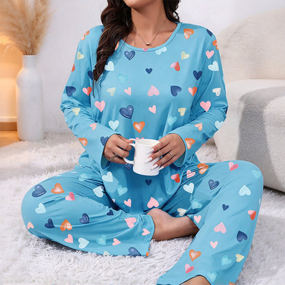 Women's Heart Print Long Sleeve Pajama Set
