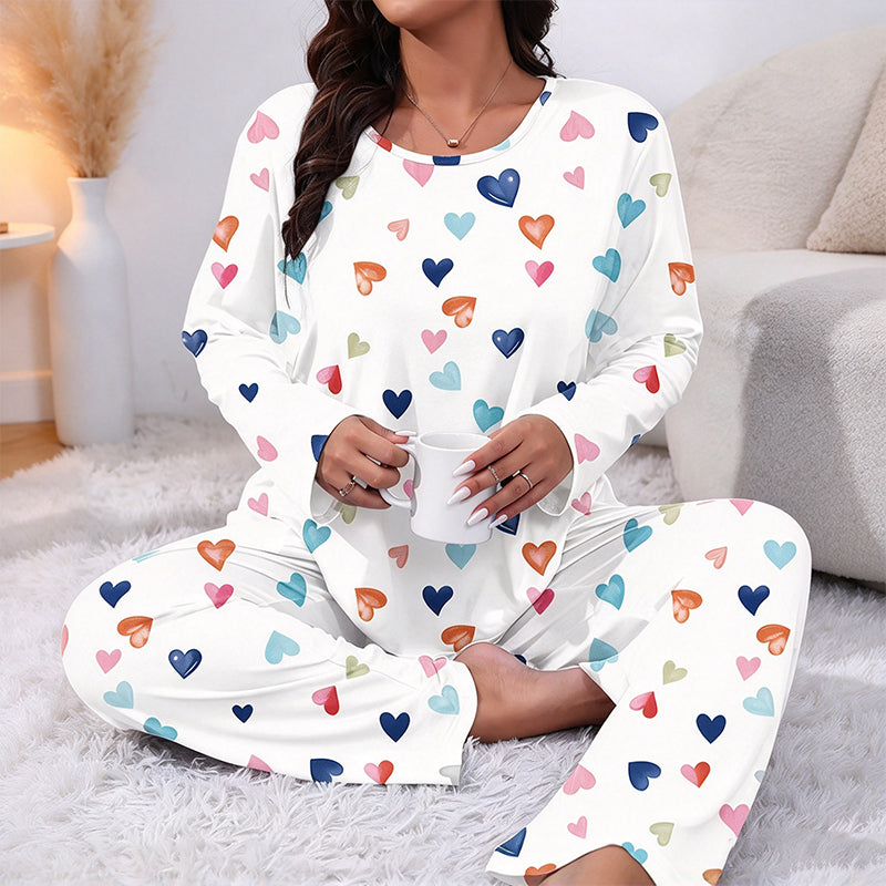 Women's Heart Print Long Sleeve Pajama Set