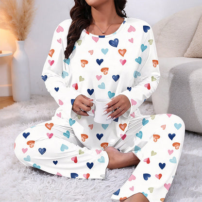 Women's Heart Print Long Sleeve Pajama Set