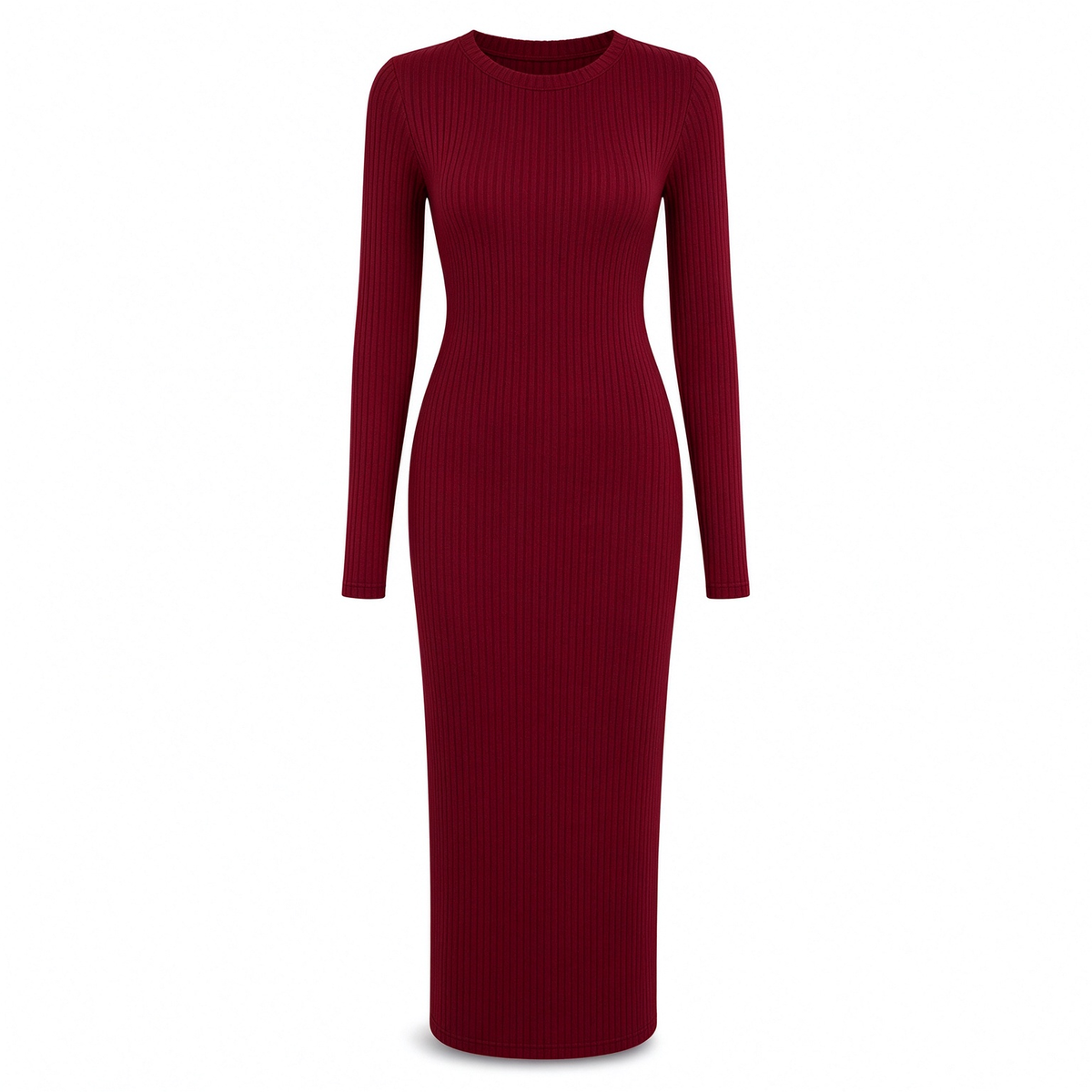 💖🌹 Women's Long Sleeve Rib Knit Crewneck Bodycon Maxi Dress