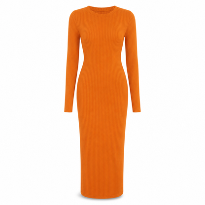 💖🌹 Women's Long Sleeve Rib Knit Crewneck Bodycon Maxi Dress