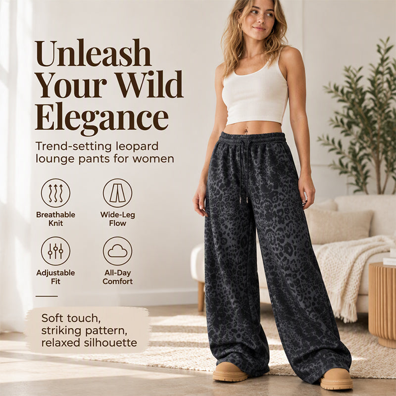 Women's Casual Leopard Print Wide Leg Sweatpants