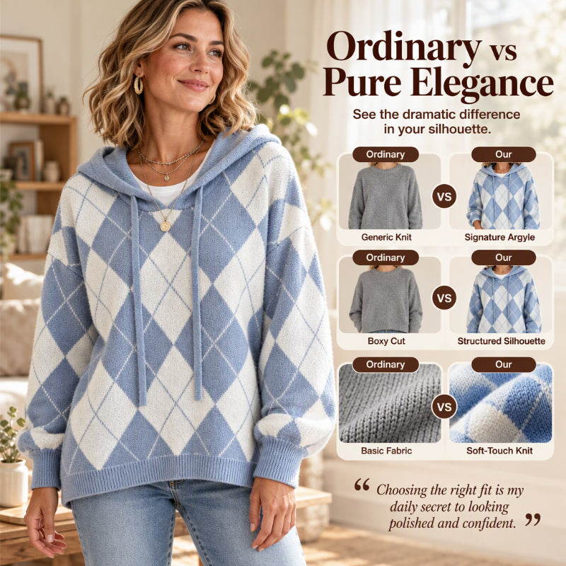 🌸Hot Sale 50% OFF💖Women's Casual Argyle Hooded Sweater