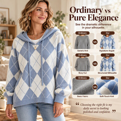 🌸Hot Sale 50% OFF💖Women's Casual Argyle Hooded Sweater